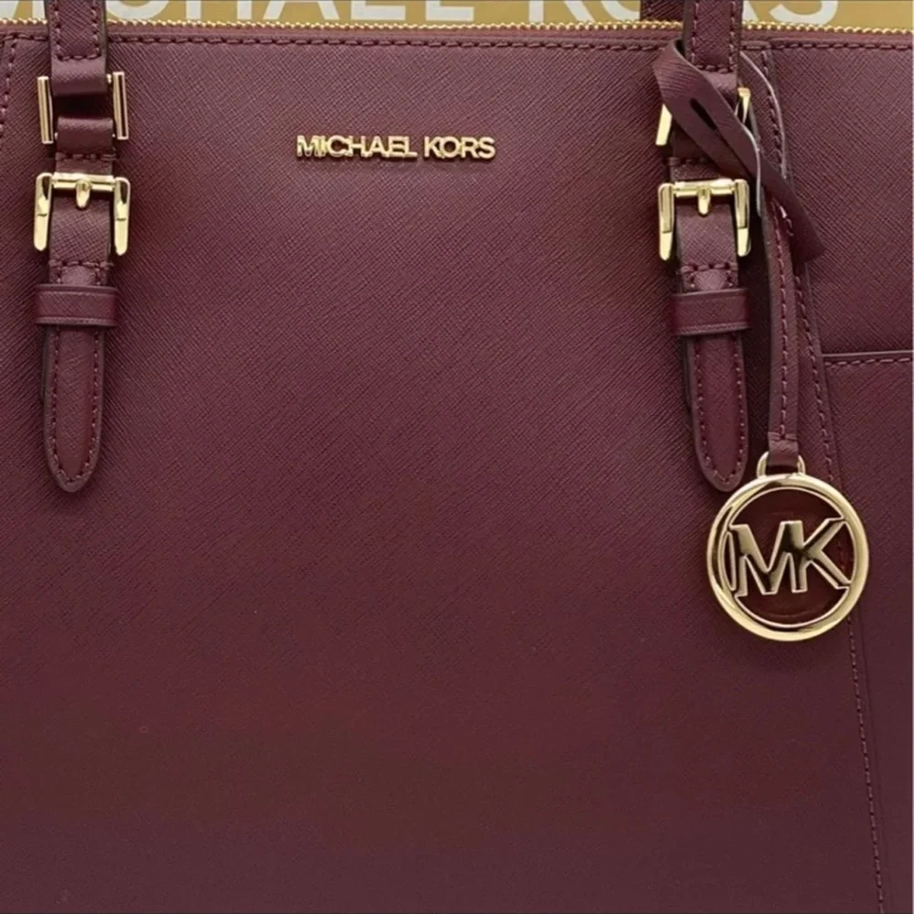 MICHAEL KORS Charlotte Large Leather Top-Zip Tote Dark Cherry NWT
